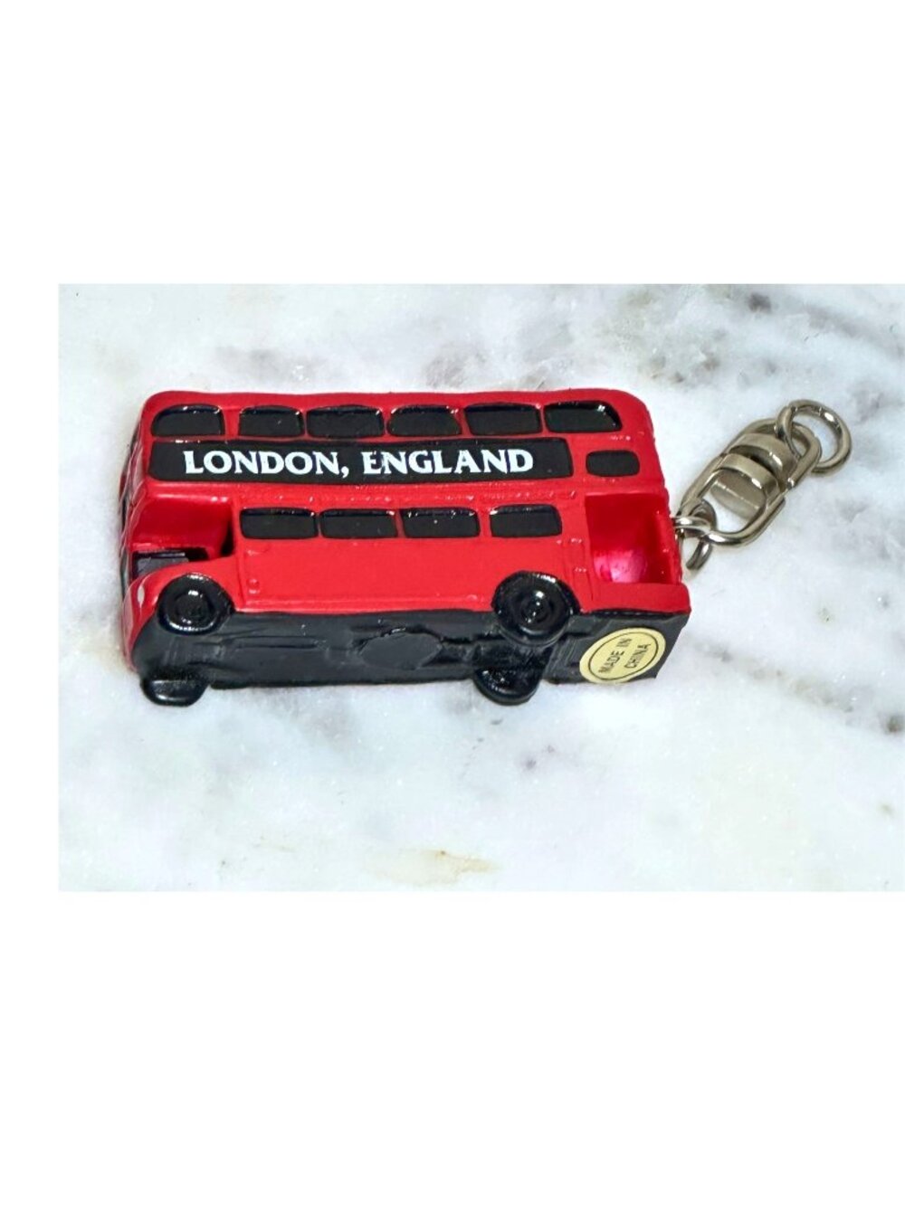 London England Red Double-Decker Bus Keychain Miniature Souvenir Collectible Vin